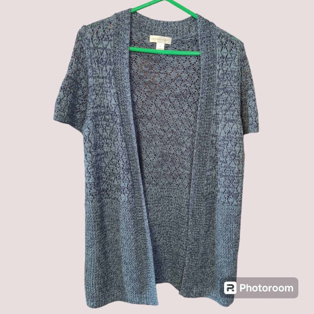 Blue "Grandma" Cardigan, Christopher & Banks Sz XL, knit granny sweater